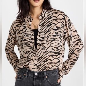 Rails Beige and Black Animal Print Button-Down Shirt